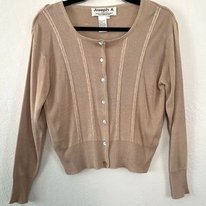 Joseph A. Silk Cardigan Tan Beige PM Quiet Luxury Minimalist Old Money Chic